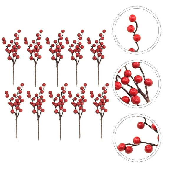 LOLIPPYY 10Pcs Red Artificial Cherry Branches Decorative Floral Stems for Christmas and Banquet Use