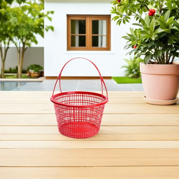 LOLIPPYY 10Pcs Red Small Plastic Fruit Basket with Handle Lightweight for Home Fruits and Vegetables