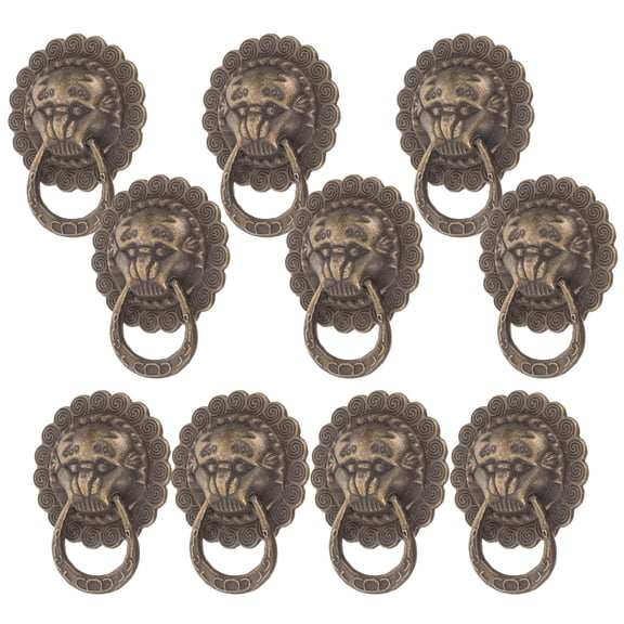 LOLIPPYY 10Pcs Retro Style Lion Head Cabinet Knobs in Dark Brown Tin Alloy for Furniture
