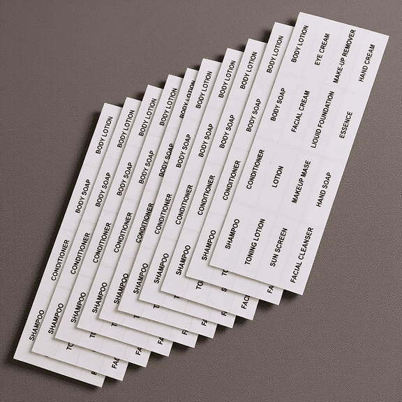 LOLIPPYY 10Pcs Self Adhesive Shampoo Bottle Labels for Cosmetics and Soap Containers with Strong Hold
