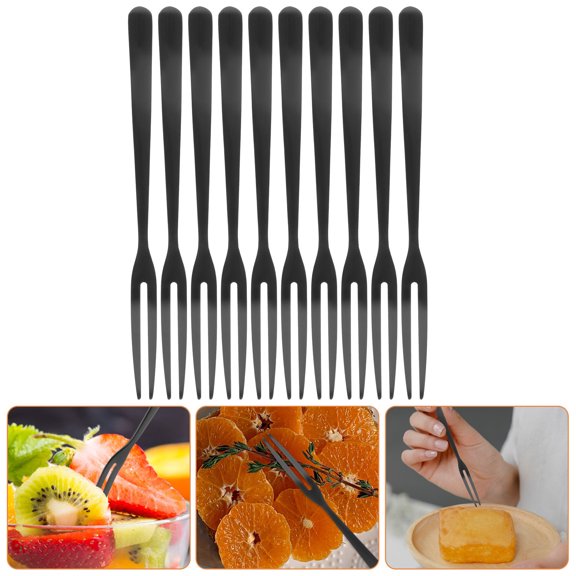 LOLIPPYY 10Pcs Stainless Steel Salad Forks Two Prongs Fruit Picks for Bar Use
