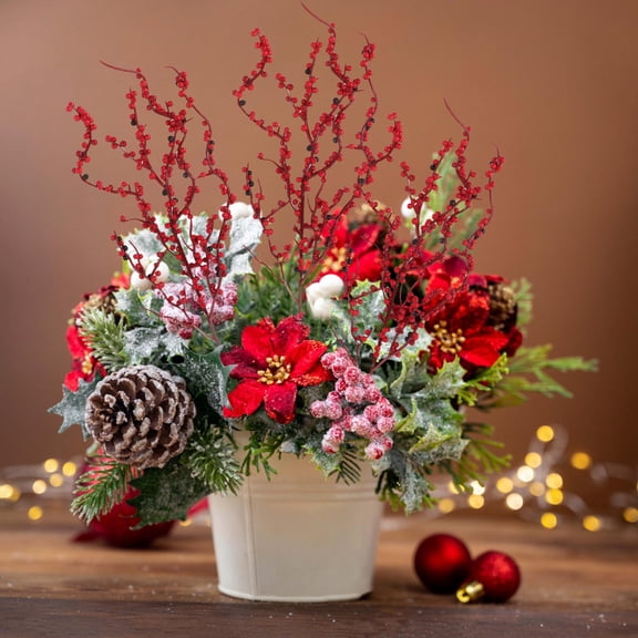 LOLIPPYY 10Pcs Vibrant Red Artificial Berry Stems for Winter Floral and Holiday Decor