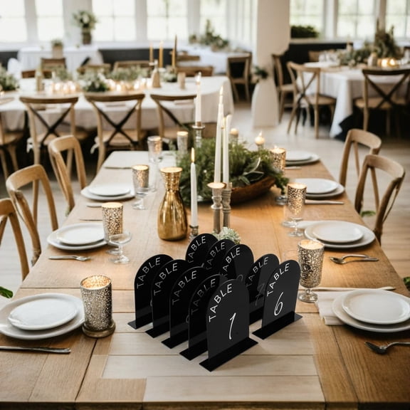 LOLIPPYY 10Pcs Wedding Table Number Cards Black Acrylic Arch Signs with Holders for Reception and Restaurant