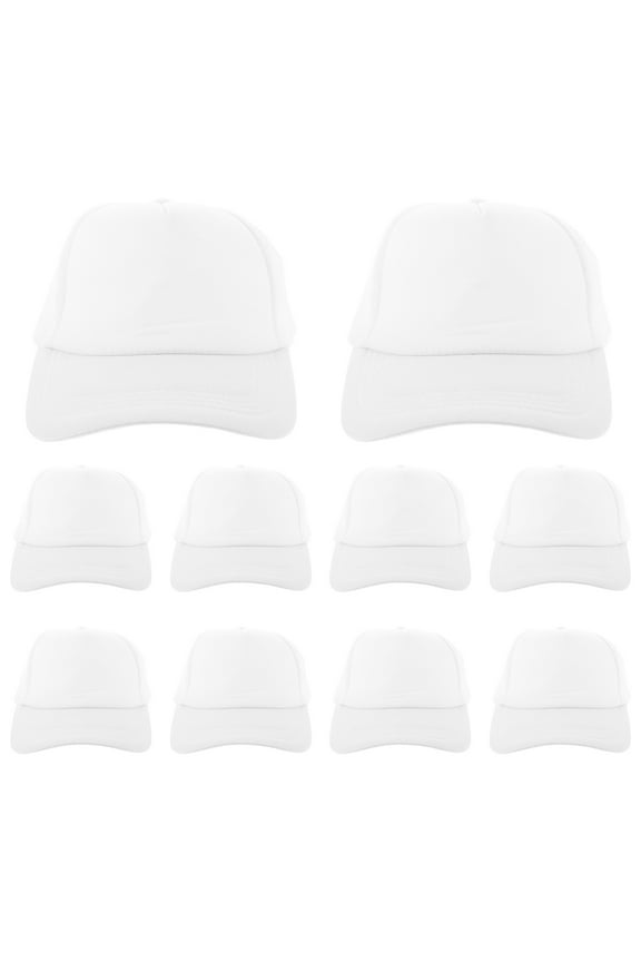 10Pcs White Blank Baseball Caps Mesh Design for Sublimation Heat Transfer and Outdoor Activities