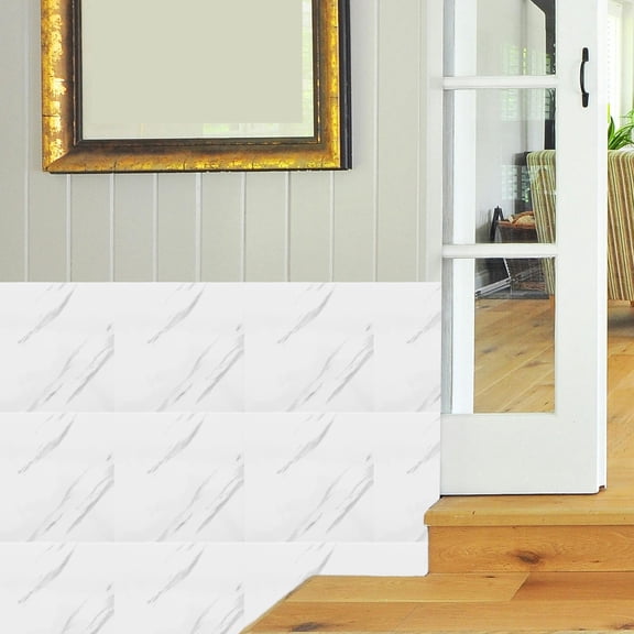LOLIPPYY 10Pcs White Marble Effect Peel and Stick Tiles Easy Installation Waterproof Wall Covering for Home