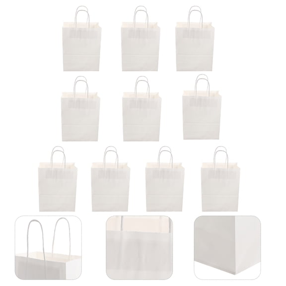 LOLIPPYY 10Pcs White Paper Bags with Handles for Clothes Packing and Food Transportation