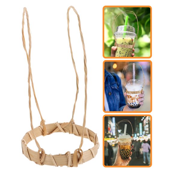 LOLIPPYY 10pcs Cup Carrier Bamboo Light Yellow Round Style for Milk Tea Drinkers for On-the-go Use