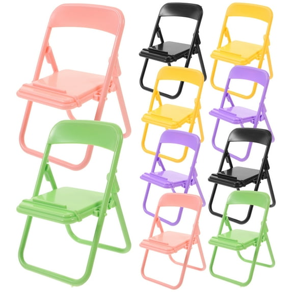 LOLIPPYY Set of 10 Mini Folding Chairs Phone Holders Miniature Furniture for Doll House Decoration