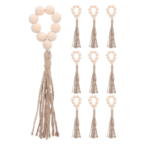 LOLIPPYY 10pcs Rustic Farmhouse Wood Beads Garland with Tassels, Boho Country Wall Hanging Decor for Christmas and Prayer in Beige