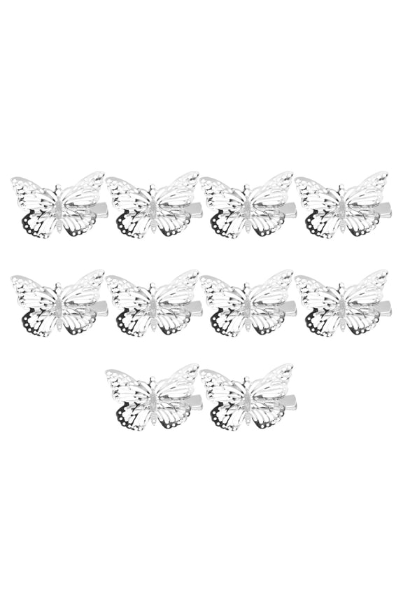10pcs Side Hair Clips for Women Electroplated Silver Butterfly Shape Hair Accessory Gatherings