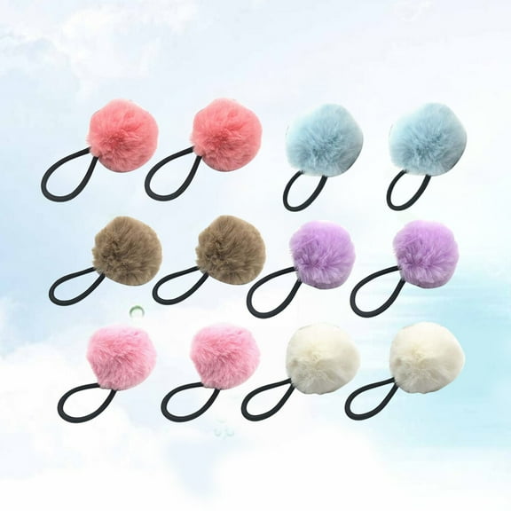 LOLIPPYY 12 Pcs Fluffy Balls Hair Ponytail Holders Fabric Hair Ties for Girls Hair Styles