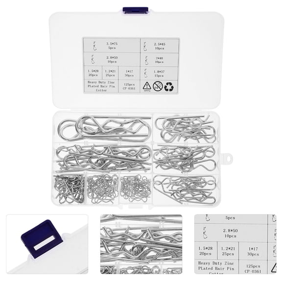 LOLIPPYY 125pcs Silver R Type Cotter Pin Fastener Stainless Steel for Machinery Repair