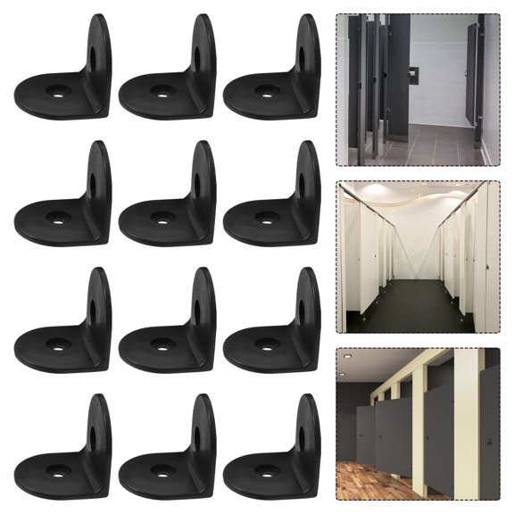 LOLIPPYY 12Pcs Adjustable L Bracket Plastic Fitting For Public Restroom Partition Black