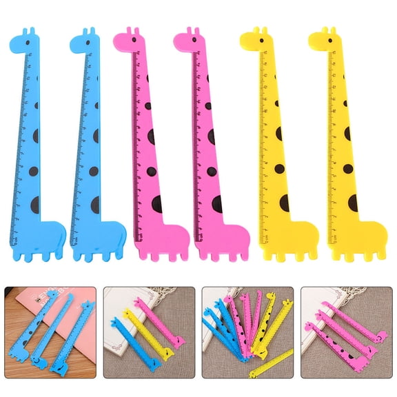 LOLIPPYY 12Pcs Adorable Giraffe Shape Plastic Straight Rulers for Household Classroom and Creative Drawing