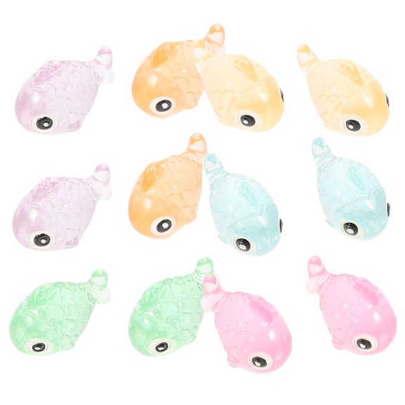 LOLIPPYY 12Pcs Assorted Color Resin Fish Statue Glow in The Dark Fish Decoration for Aquariums