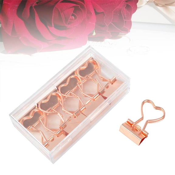 LOLIPPYY 12Pcs Binder Clips with Heart Shaped Handle Rose Gold for Document Sealing