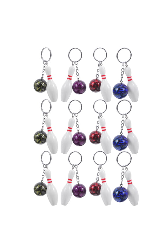 12-Pack Bowling Themed Keychains Bulk Set PVC Key Pendants for Backpacks, Bags, and Accessories