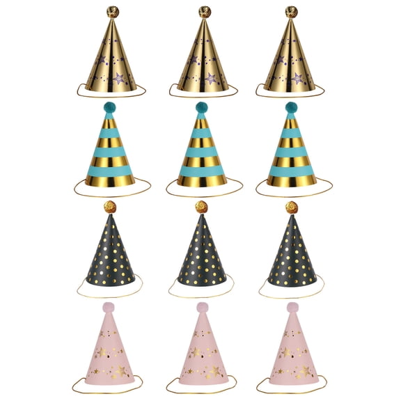 LOLIPPYY 12Pcs Chic Paper Caps with Dual Side Stick Design Ideal for Birthday Party Accessories