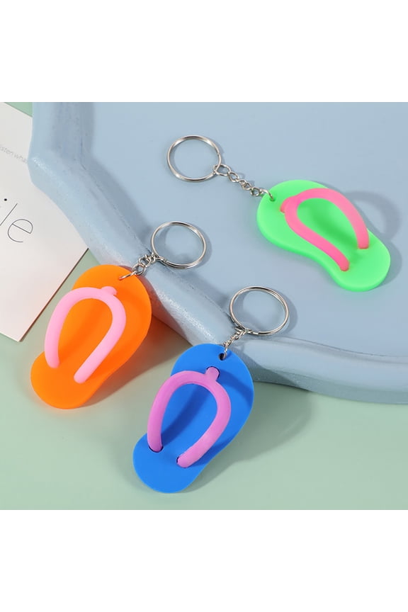 12Pcs Flip-Flops Shaped Keyring Charms Soft Rubber Chic Design Hanging Ornaments for Couples