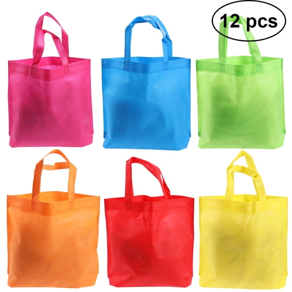 LOLIPPYY 12Pcs Goodie Treat Tote Bag Non Woven Fabric Party Bags for Birthday Favors Assorted Color