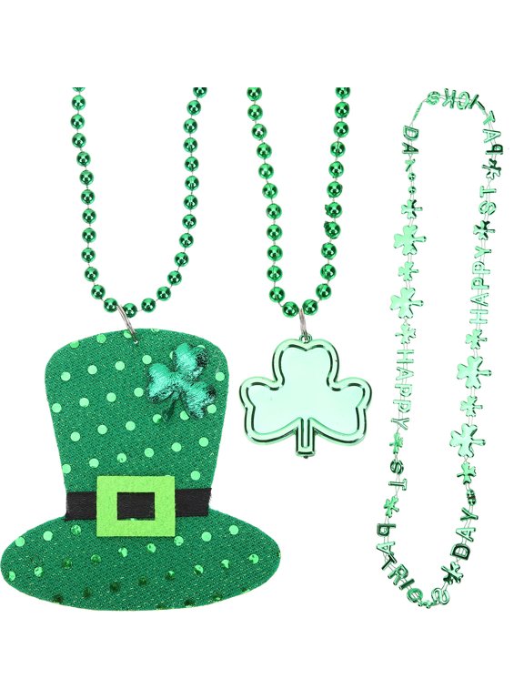 12 Pcs Green Bead Necklaces, St. Patrick's Day Party Accessories, Beads for Parade Celebration Costume Decor