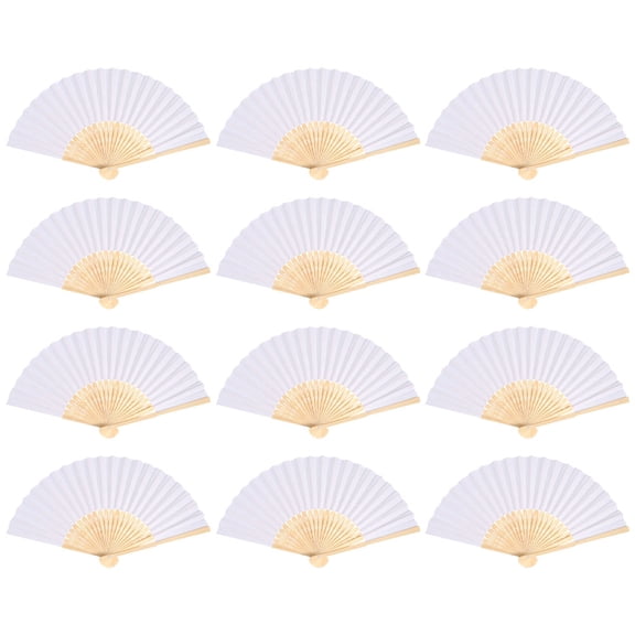 LOLIPPYY Blank Folding Fans White Bamboo Paper for Painting Use 12Pcs
