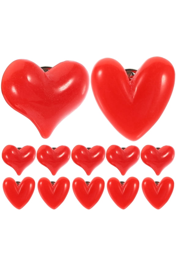 12Pcs Heart Shaped Button Pin Red Resin Brooch for Clothes Minimalist Style for Girlfriend