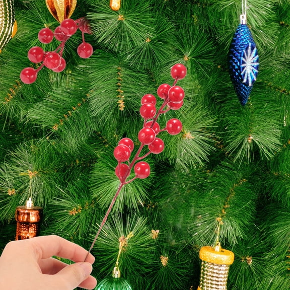 LOLIPPYY 12Pcs Lifelike Red Berry Branches for Holiday Wedding Fake Flower Arrangement