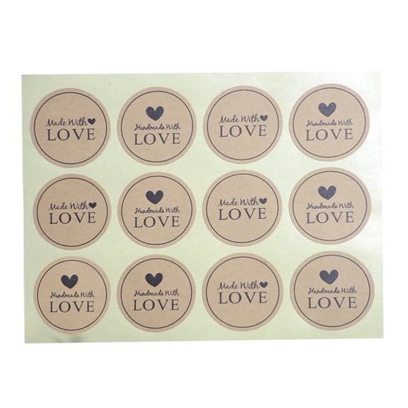 LOLIPPYY 12Pcs Light Brown Packing Sticker Handmade with Love for Cookie Bags Baking Decoration