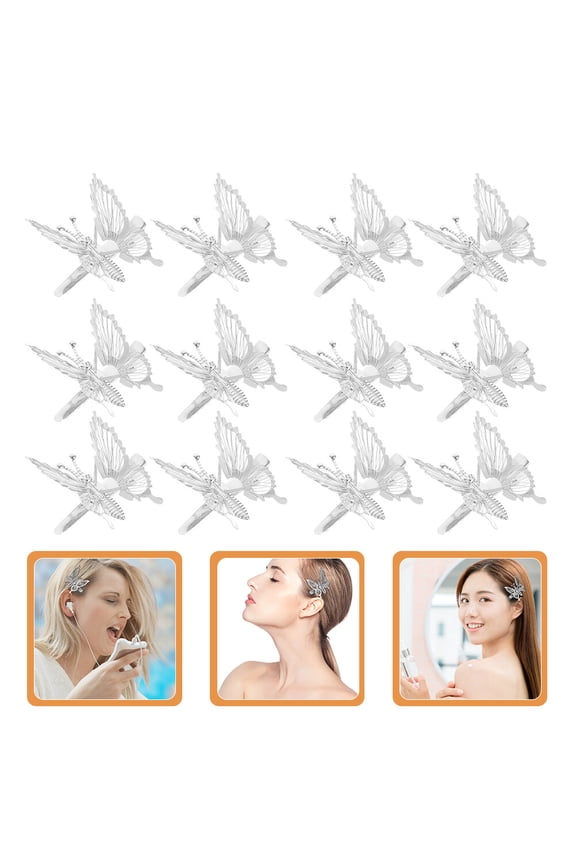 12Pcs Metal Snap Hairpins Silver Butterfly Gripper for Women Masquerade Events