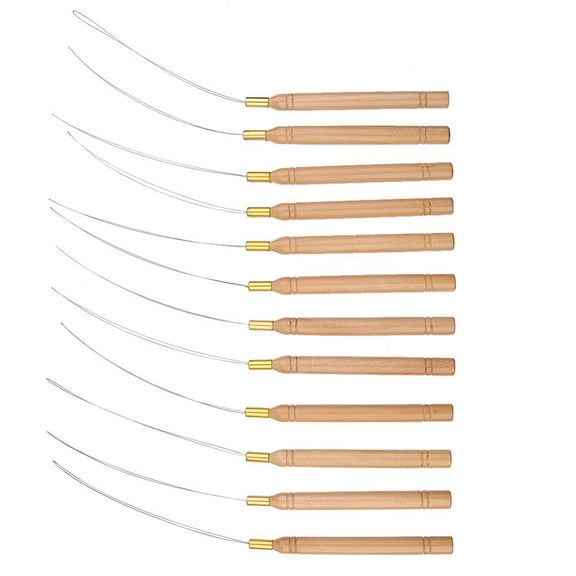 LOLIPPYY 12Pcs Micro Ring Hair Extension Needle with Wooden Handle for Barbershop Use