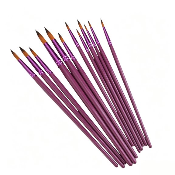 LOLIPPYY 12Pcs Nylon Hair Round Pointed Tip Brush for Oil Painting on Canvas and Wood Purple