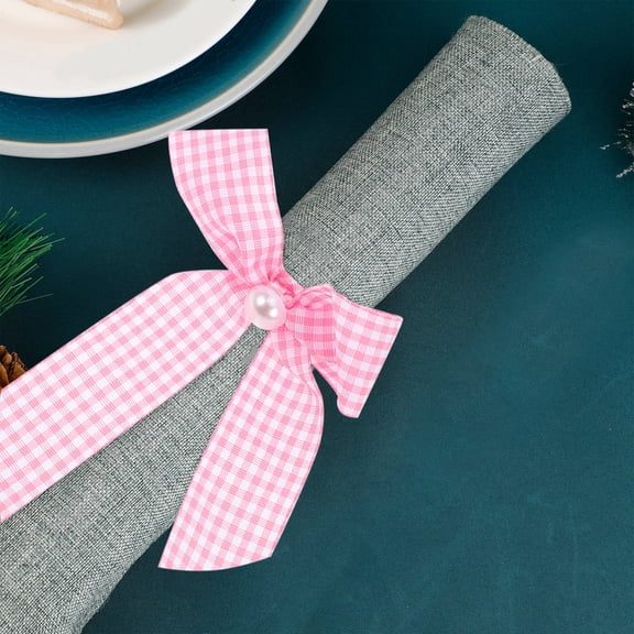 LOLIPPYY 12Pcs Pink Ribbon Bow Napkin Rings Reusable Table Decor for Wedding Bridal Shower and Tea Party
