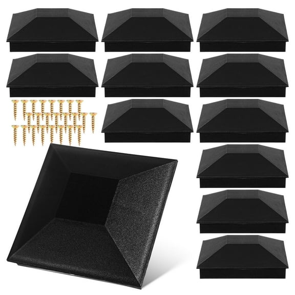 LOLIPPYY 12Pcs Plastic Fence Post Caps Black Guardrail Post Protectors Weather Resistant for Home Use