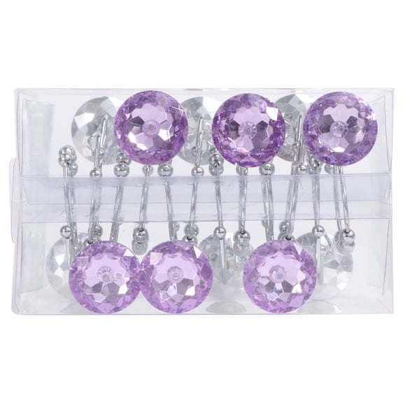 LOLIPPYY 12Pcs Purple Shower Ring Hangs with Double Glide Hooks for Hanging Curtain and Liner with Rhinestone Accent