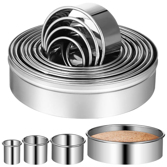 LOLIPPYY 12Pcs Round Cookie Cutters Stainless Steel Baking Rings for Versatile Kitchen Use