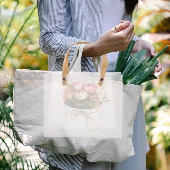 LOLIPPYY 12Pcs Transparent PVC All-Match Handbag Frosted Clear Present Bag with Flat Rope Handles for Storage