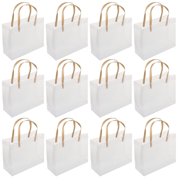LOLIPPYY 12Pcs Transparent PVC All-Match Handbag Frosted Clear Present Bag with Flat Rope Handles for Storage
