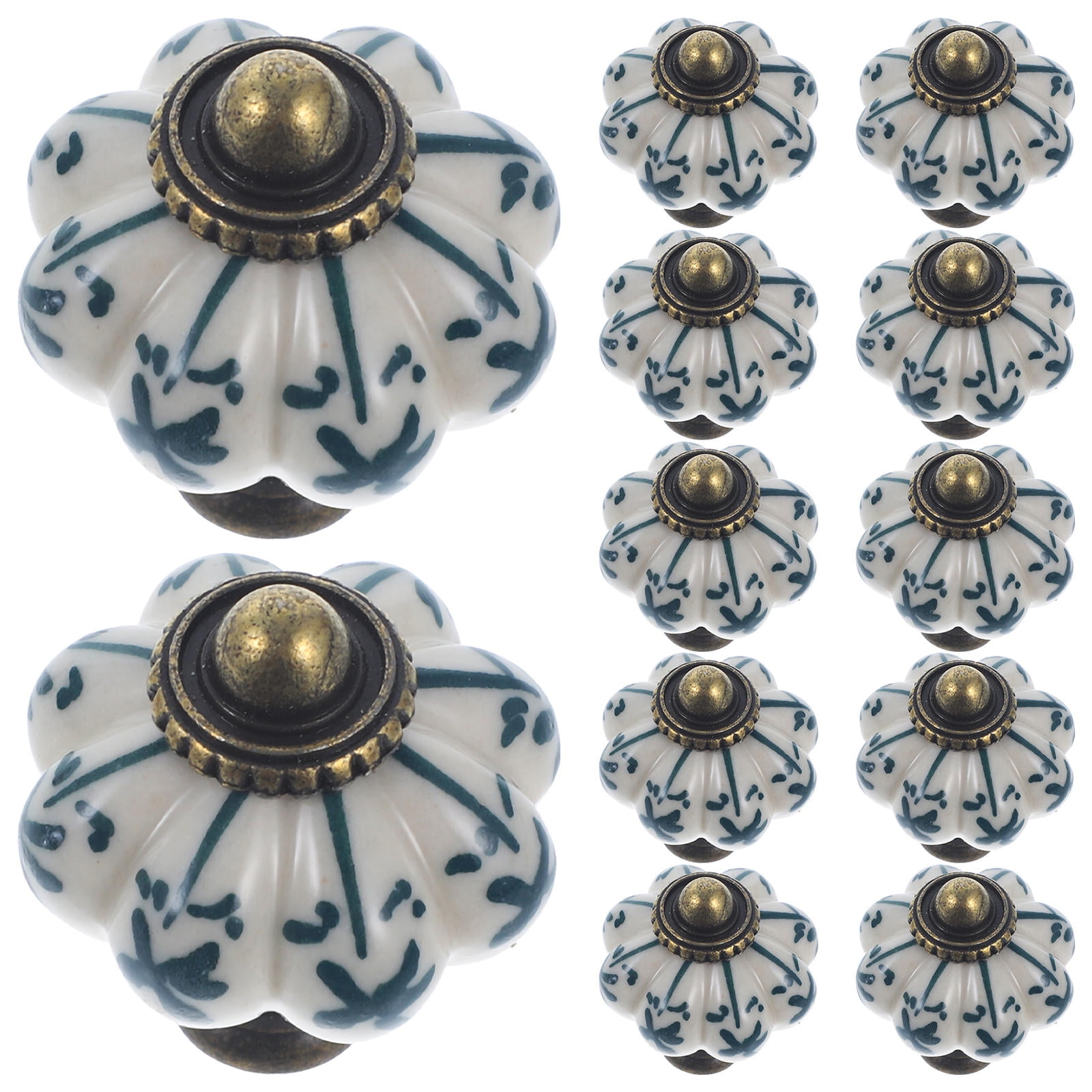 LOLIPPYY 12Pcs Vintage Ceramic Pumpkin Cabinet Hardware Knobs for Kitchen Cupboard and Drawer Handles