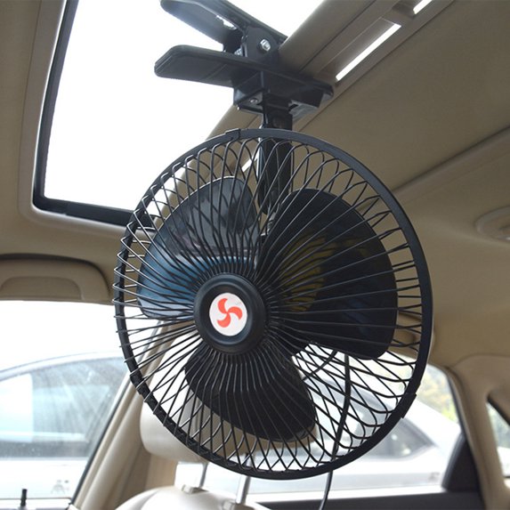LOLIPPYY 12V Portable Oscillating Clip-On Cooling Fan for Car Dashboard and Vehicle Use, Black