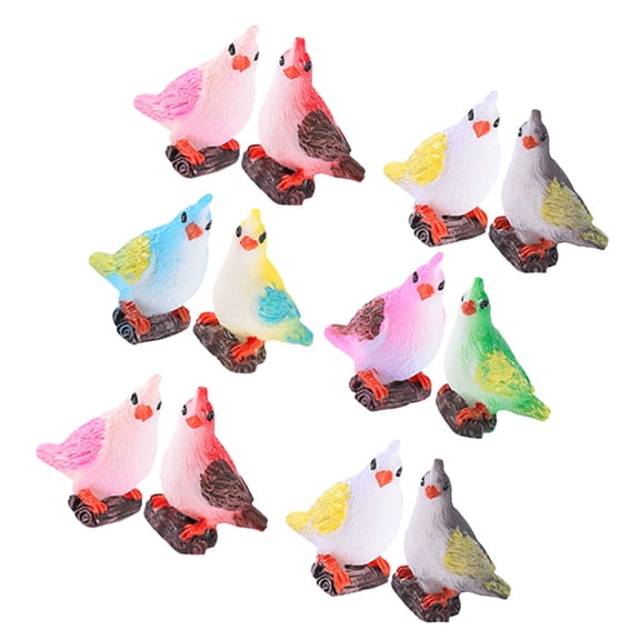 LOLIPPYY 12pcs Assorted Color Miniature Resin Bird Figurines for Indoor and Outdoor Decoration