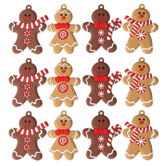 LOLIPPYY 12-Piece Christmas Tree Ornament Set with Adorable PVC Gingerbread Decorations for Festive Holiday Home Decor