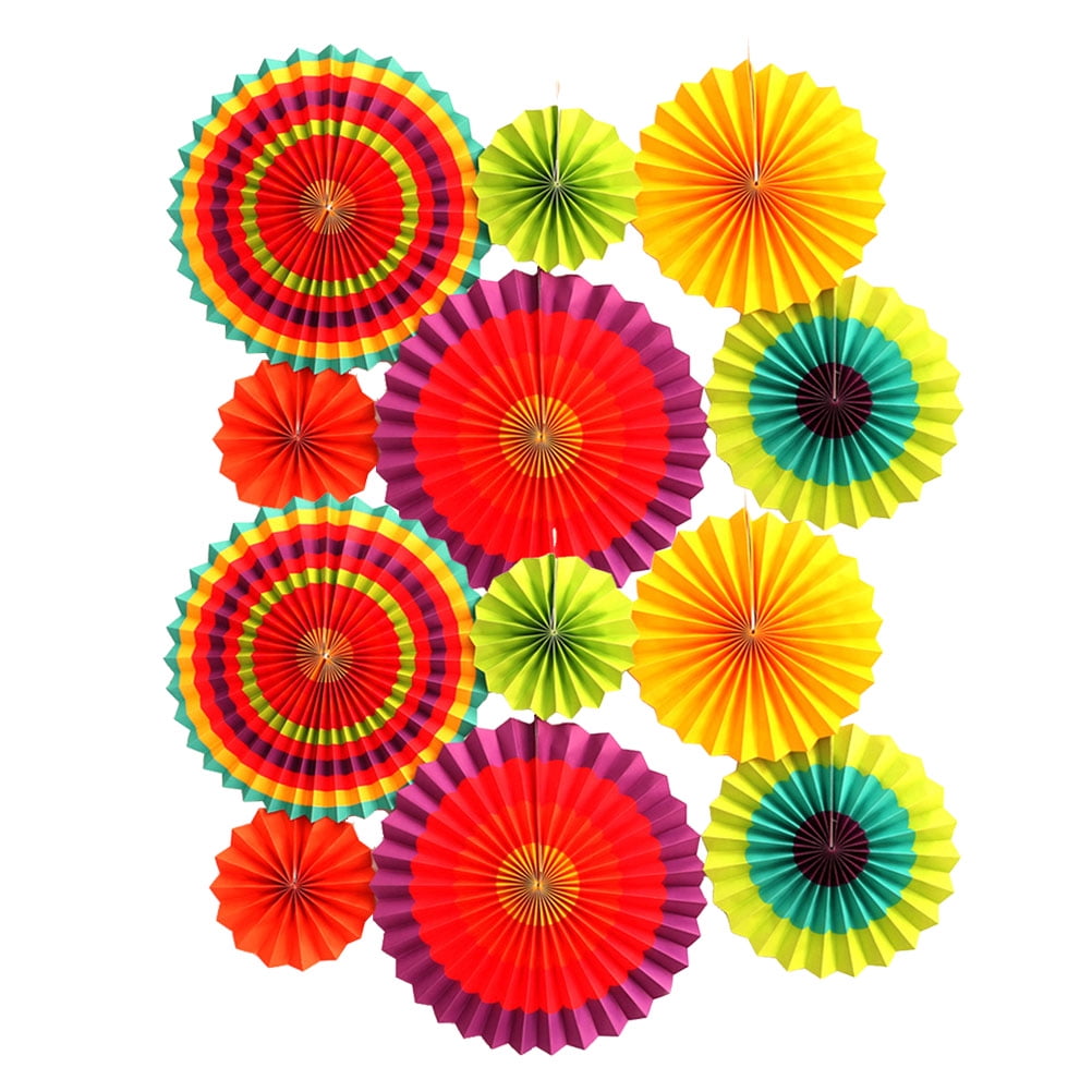 LOLIPPYY 12pcs Colorful Round Paper Fans and Hanging Flowers Party ...
