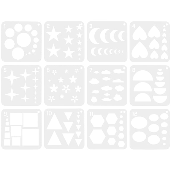 LOLIPPYY 12pcs Geometric Stencils For Kids - Plastic Flower Star Shape Stencil Simple Drawing Chalk Templates For Colorful Art Painting Diy Craft