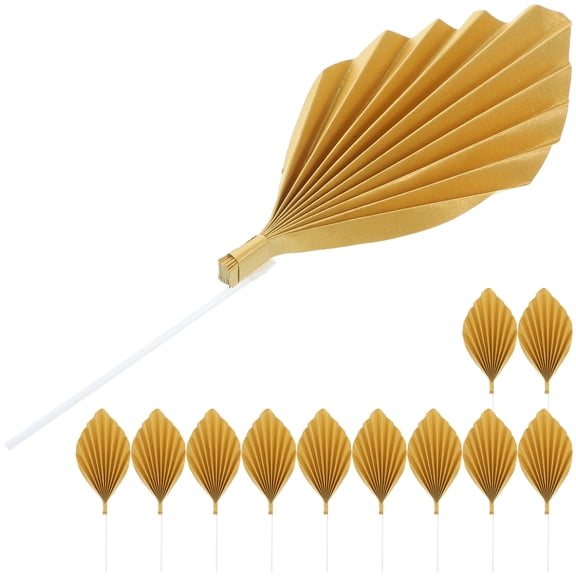 LOLIPPYY 12pcs Leaves Cake Decorations Topper Paper Fan Cake Insert Decoration For Wedding Birthday Cake