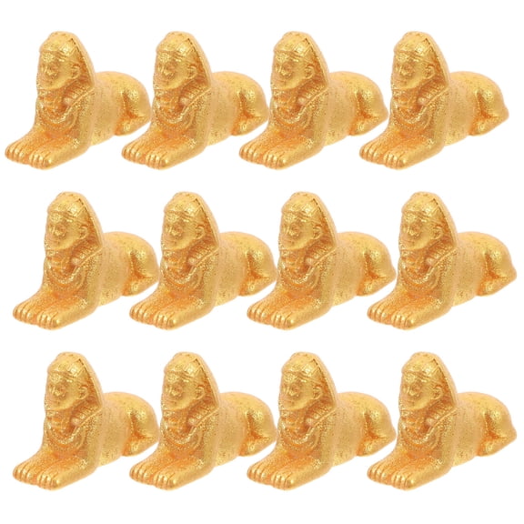 LOLIPPYY 12pcs Micro Landscape Ornaments Egyptian Sphinx Figurines Golden Resin For Home Display Art Enthusiasts