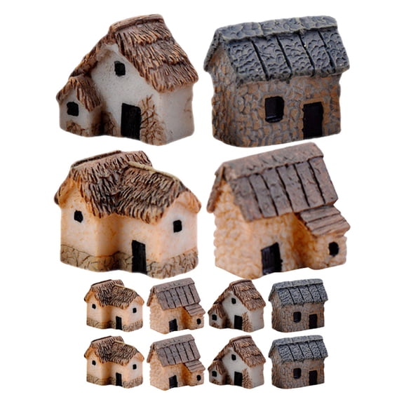 LOLIPPYY 12pcs Miniature Cottage Resin Village House Fairy Garden Mini Cottage House Diy Outdoor Decorations Plant Pot Micro Landscape Ornaments