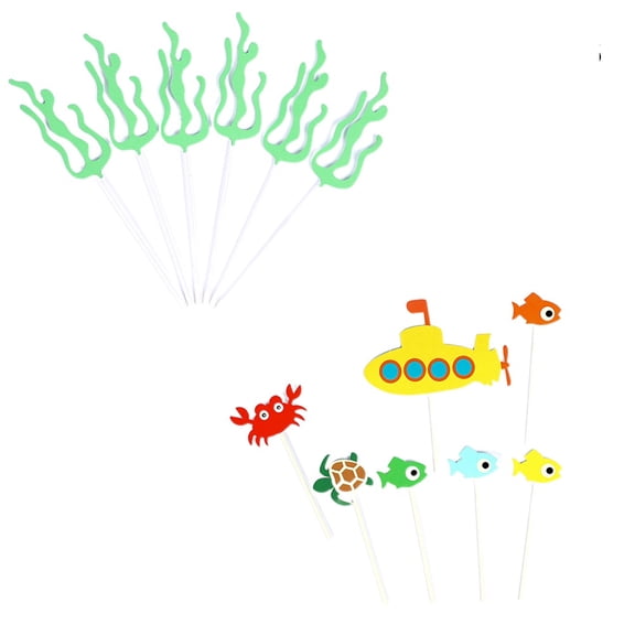 LOLIPPYY 13Pcs Ocean Theme Paper Cake Picks Assorted Colors for Birthday and Party Decor