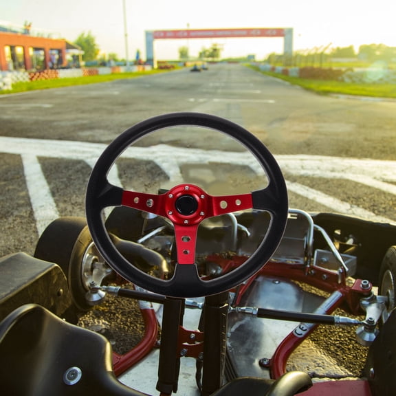 LOLIPPYY 14 Inch Red Steering Wheel for Car with Karting Design and Comfortable Grip