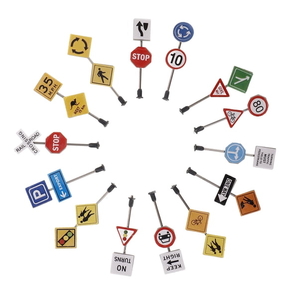 LOLIPPYY 14pcs Assorted Color Mini Traffic Signs for Kids Sand Table Decor Made of ABS and Stainless Steel